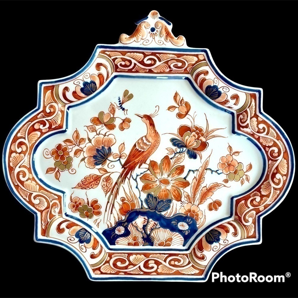 ROYAL DELFT Imari Bird of Paradise Plaque Scarce 1980s Vintage